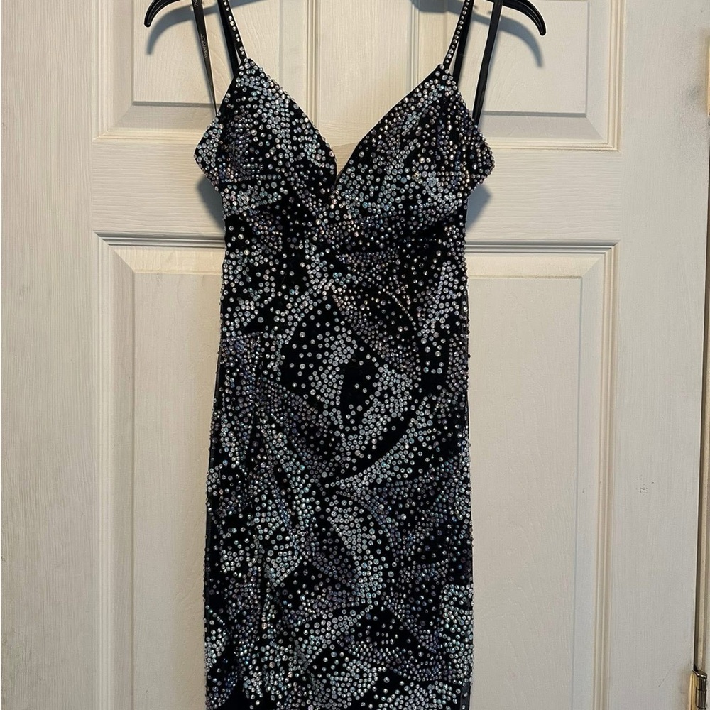 Elegant Black and Silver Stones Patterned Dress